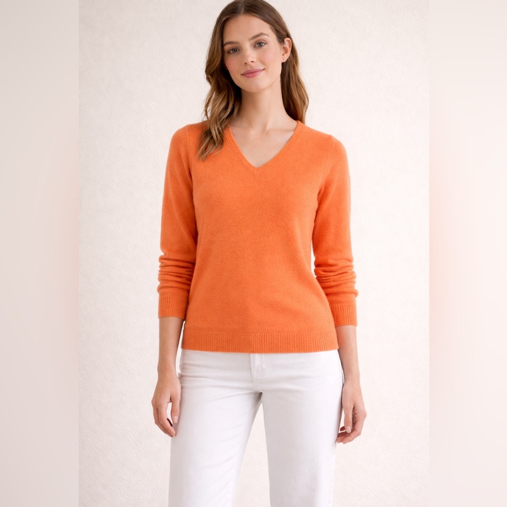 Ann Taylor Vibrant Orange V-Neck Sweater